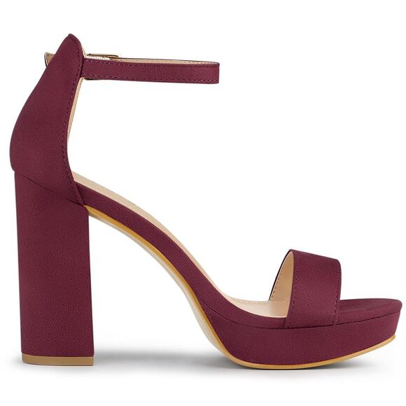 Ankle Strap Burgundy Platform Chunky High Heel Sandals - Picture 6 of 6